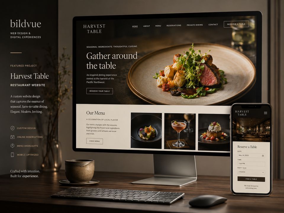 Sitio web del restaurante Harvest Table por BildVue